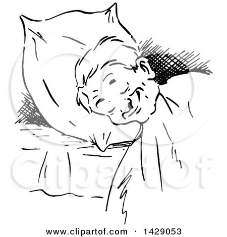 Clipart of a Vintage Black and White Sketched Man Sleeping - Royalty Free Vector Illustration by Prawny Vintage