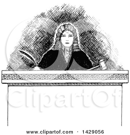 Clipart of a Vintage Black and White Sketched Judge - Royalty Free Vector Illustration by Prawny Vintage