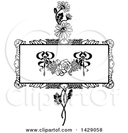 Clipart of a Vintage Black and White Flower Design - Royalty Free Vector Illustration by Prawny Vintage