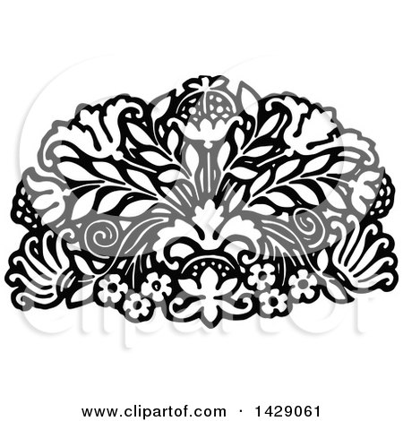 Clipart of a Vintage Black and White Floral Design - Royalty Free Vector Illustration by Prawny Vintage