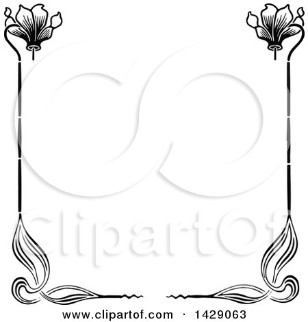 Clipart of a Vintage Black and White Floral Border - Royalty Free Vector Illustration by Prawny Vintage