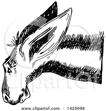 Clipart of a Vintage Black and White Donkey - Royalty Free Vector Illustration by Prawny Vintage
