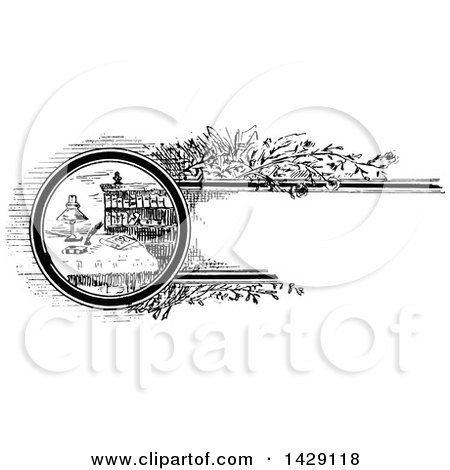 Clipart of a Vintage Black and White Sketched Library Border - Royalty Free Vector Illustration by Prawny Vintage