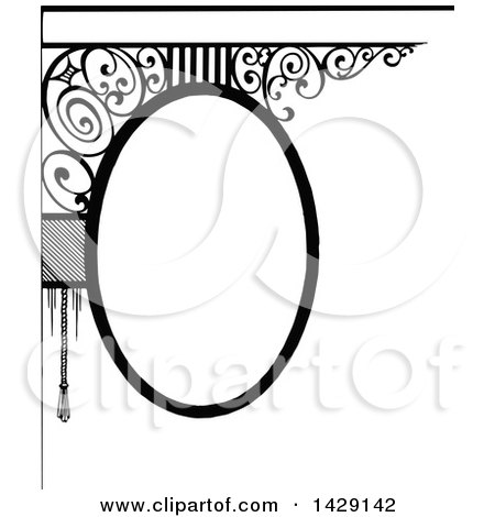Clipart of a Vintage Black and White Oval Frame or Sign - Royalty Free Vector Illustration by Prawny Vintage