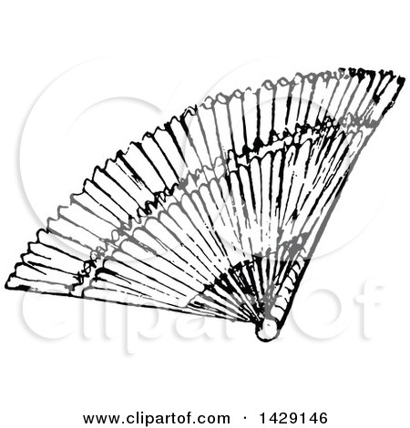Clipart of a Vintage Black and White Hand Fan - Royalty Free Vector Illustration by Prawny Vintage