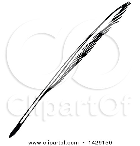 Clipart of a Vintage Black and White Feather Quill - Royalty Free Vector Illustration by Prawny Vintage