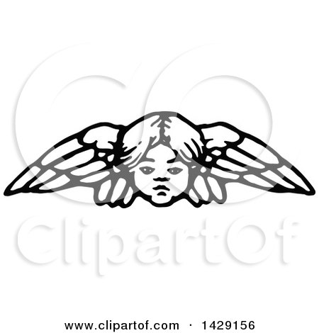 Clipart of a Vintage Black and White Angel - Royalty Free Vector Illustration by Prawny Vintage