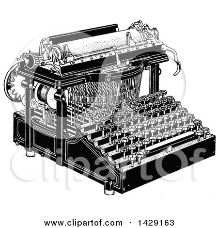 Clipart of a Vintage Black and White Typewriter - Royalty Free Vector Illustration by Prawny Vintage