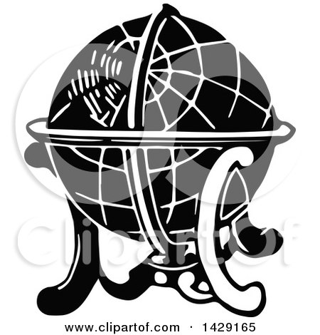 Clipart of a Vintage Black and White Globe - Royalty Free Vector Illustration by Prawny Vintage