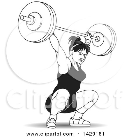 Clipart of a Black and White Woman Doing Barbell Squats - Royalty Free Vector Illustration by Lal Perera