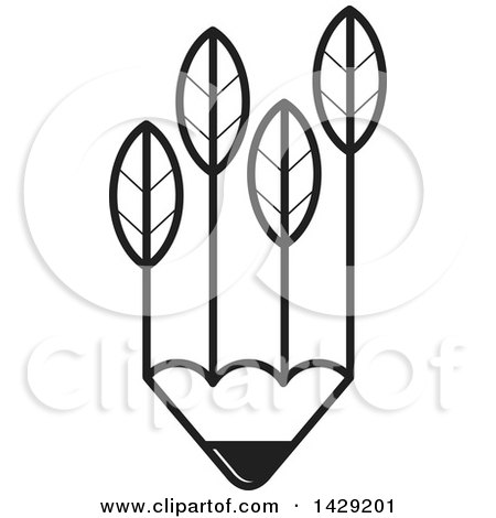 Clipart of a Black and White Pencil Tree with Leaves - Royalty Free Vector Illustration by Lal Perera