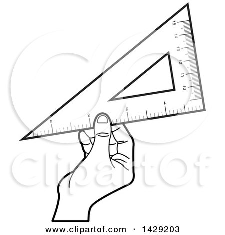 Clipart of a Black and White Hand Holding a Set Square - Royalty Free Vector Illustration by Lal Perera
