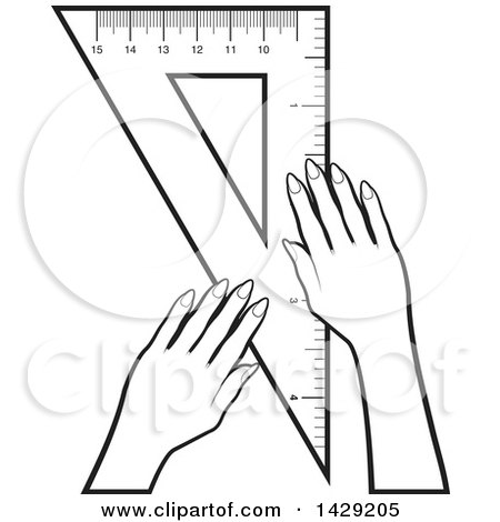 Clipart of Black and White Hands with a Set Square - Royalty Free Vector Illustration by Lal Perera