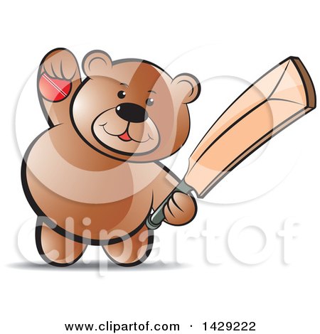 Clipart of a Bear Holding a Cricket Ball and Bat - Royalty Free Vector Illustration by Lal Perera
