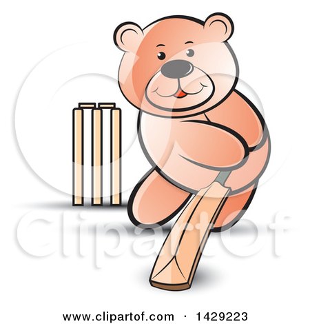 Clipart of a Bear Playing Cricket - Royalty Free Vector Illustration by Lal Perera