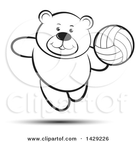 Clipart of a Black and White Bear Playing Volleyball - Royalty Free Vector Illustration by Lal Perera