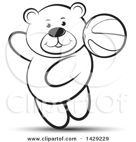 Clipart of a Black and White Bear Playing with a Ball - Royalty Free Vector Illustration by Lal Perera