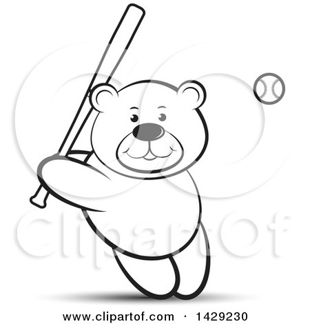 Clipart of a Black and White Bear Batting in a Baseball Game - Royalty Free Vector Illustration by Lal Perera