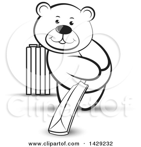 Clipart of a Black and White Bear Playing Cricket - Royalty Free Vector Illustration by Lal Perera