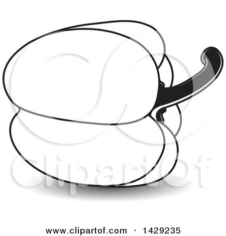 Clipart of a Black and White Bell Pepper - Royalty Free Vector Illustration by Lal Perera