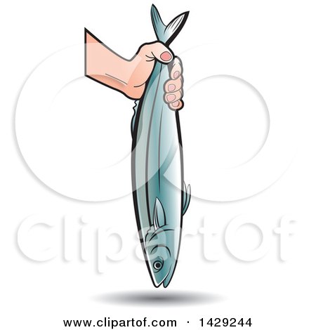 Clipart of a Hand Holding a Fish - Royalty Free Vector Illustration by Lal Perera