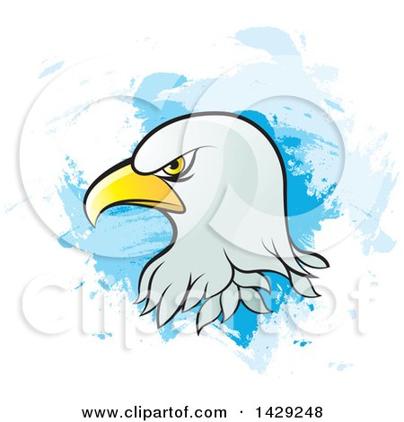 Clipart of a Bald Eagle Head over Blue Brush Strokes - Royalty Free Vector Illustration by Lal Perera