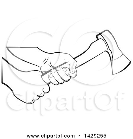 Clipart of Black and White Hands Holding an Axe - Royalty Free Vector Illustration by Lal Perera