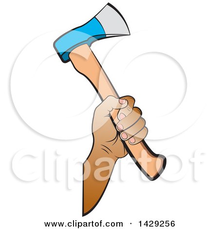 Clipart of a Hand Holding an Axe - Royalty Free Vector Illustration by Lal Perera