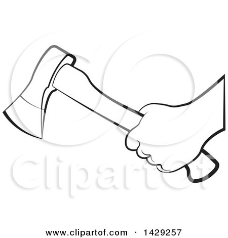 Clipart of a Black and White Hand Holding an Axe - Royalty Free Vector Illustration by Lal Perera