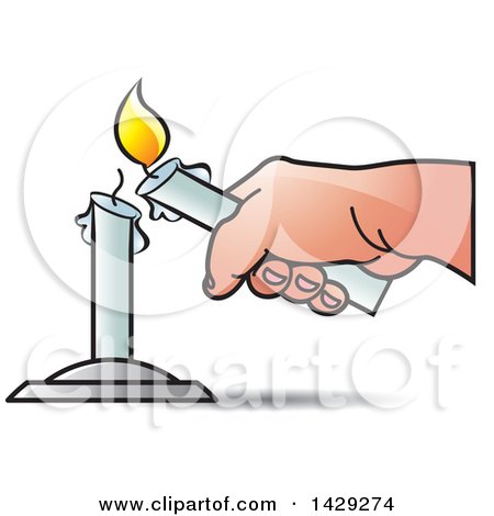 Clipart of a Hand Lighting a Candle - Royalty Free Vector Illustration by Lal Perera