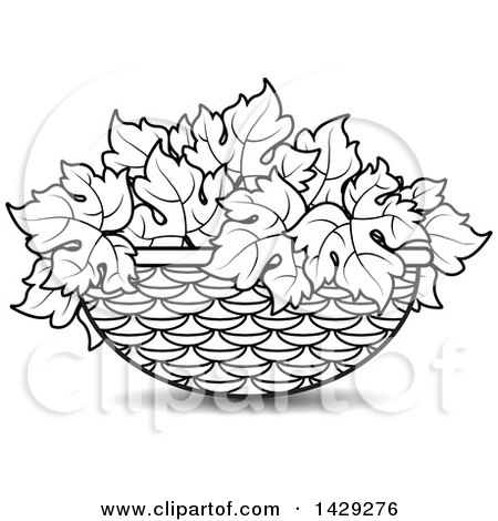 Clipart of a Black and White Basket of Grape Leaves - Royalty Free Vector Illustration by Lal Perera
