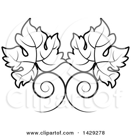 Clipart of a Black and White Swirls and Grape Leaves - Royalty Free Vector Illustration by Lal Perera
