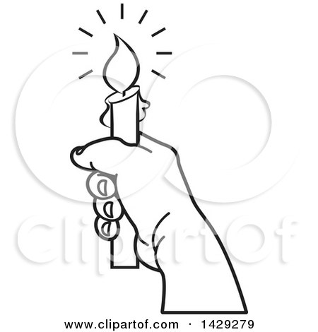 Clipart of a Black and White Hand Holding a Candle - Royalty Free Vector Illustration by Lal Perera