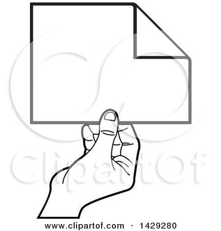 Clipart of a Black and White Hand Holding a Piece of Paper - Royalty Free Vector Illustration by Lal Perera