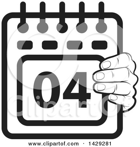 Clipart of a Black and White Hand Holding a Calendar - Royalty Free Vector Illustration by Lal Perera