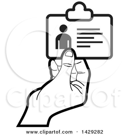 Clipart of a Black and White Hand Holding an Id Card - Royalty Free Vector Illustration by Lal Perera