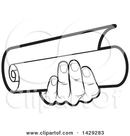 Clipart of a Black and White Hand Holding a Scroll - Royalty Free Vector Illustration by Lal Perera