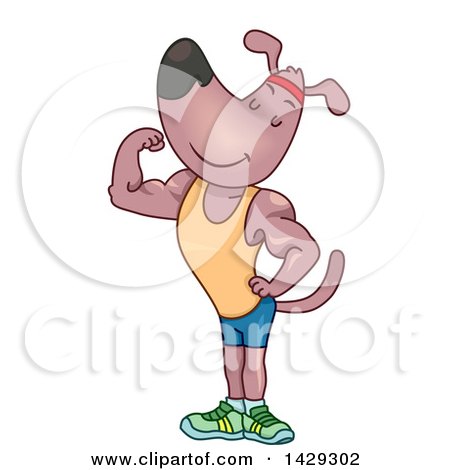Clipart of a Cartoon Strong Fit Dog in Fitness Apparel, Flexing His Biceps - Royalty Free Vector Illustration by BNP Design Studio