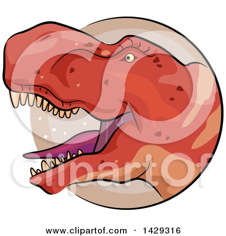 Clipart of a Cartoon Roaring Red Tyrannosaurus Rex Dinosaur in a Circle - Royalty Free Vector Illustration by BNP Design Studio