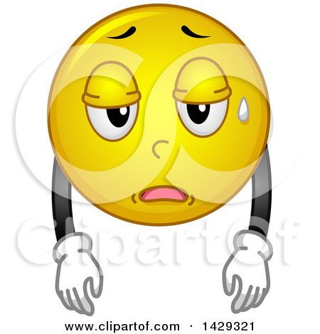 Clipart of a Cartoon Tired Yellow Emoji Smiley Face - Royalty Free ...