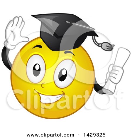 Clipart of a Cartoon Yellow Emoji Smiley Face Graduate - Royalty Free Vector Illustration by BNP Design Studio