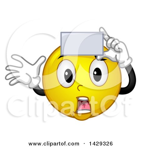 Clipart of a Cartoon Yellow Emoji Smiley Face Playing Charades - Royalty Free Vector Illustration by BNP Design Studio