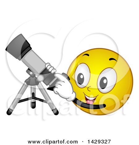 Clipart of a Cartoon Yellow Emoji Smiley Face Using a Telescope - Royalty Free Vector Illustration by BNP Design Studio
