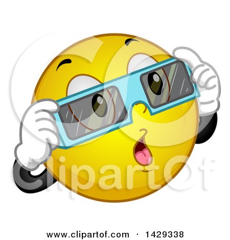 Clipart of a Cartoon Yellow Emoji Smiley Face Wearing Eclipse Glasses - Royalty Free Vector Illustration by BNP Design Studio
