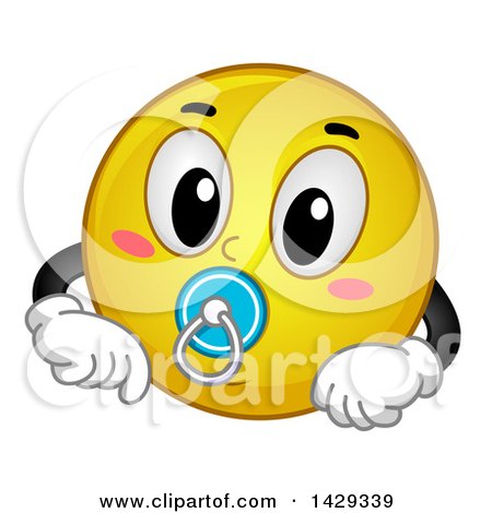 Clipart of a Cartoon Yellow Emoji Smiley Face Baby with a Pacifier - Royalty Free Vector Illustration by BNP Design Studio