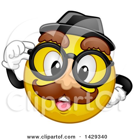 Clipart of a Cartoon Yellow Emoji Smiley Face Wearing a Disguise - Royalty Free Vector Illustration by BNP Design Studio