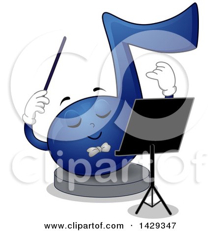 Clipart of a Blue Music Note Mascot Conductor - Royalty Free Vector Illustration by BNP Design Studio