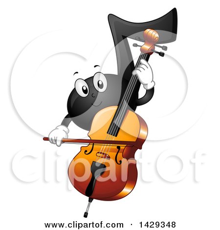 Clipart of a Black Music Note Mascot Playing a Cello - Royalty Free Vector Illustration by BNP Design Studio