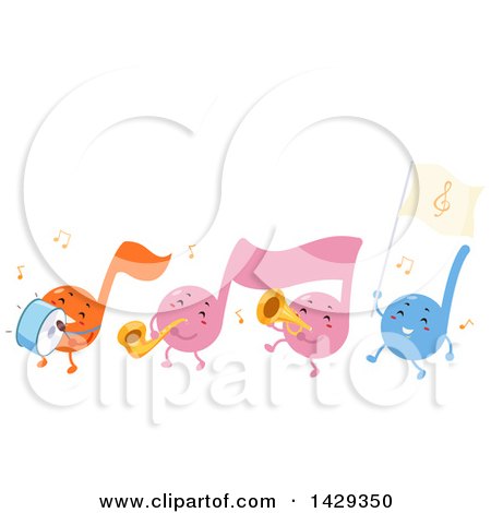 Clipart of a Group of Music Note Mascots in a Marching Band - Royalty Free Vector Illustration by BNP Design Studio
