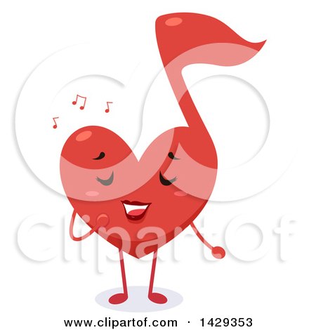Clipart of a Red Heart Shaped Music Note Singing - Royalty Free Vector Illustration by BNP Design Studio